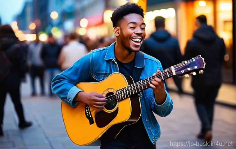 거리공연의 지속 가능성 관리 - Image Prompt 1: The Soulful Busker's Serenade**