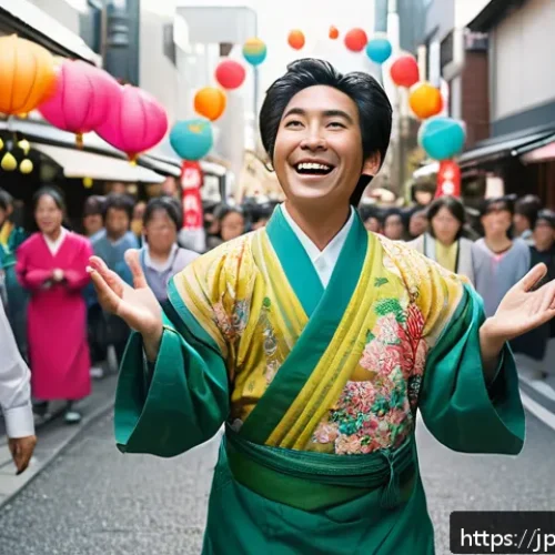 거리공연 관련 브랜드 협찬 - A vibrant street performer in a clean, stylish outfit with subtle yet colorful accents, engaging a d...